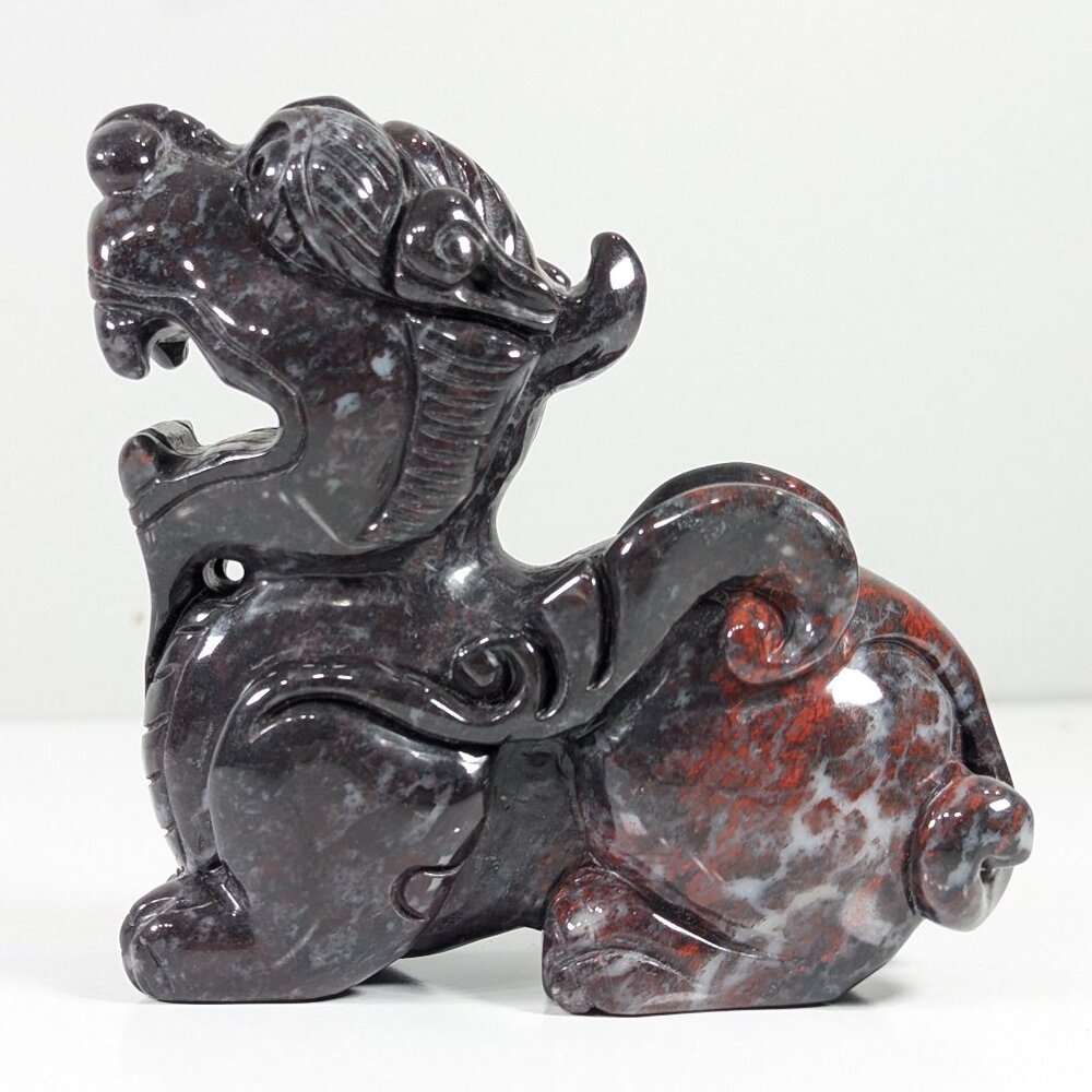 Solid stone carved Dragon Offspring Monster Pi-Xiu sculpture money + protection